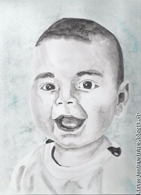 portrait d'un petit garçon/ aquarelle sur papier
