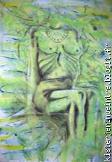 femme verte/ pastel et aquarelle sur papier