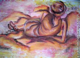 femme dans un nuage de champignons/ pastel sur papier et aquarelle